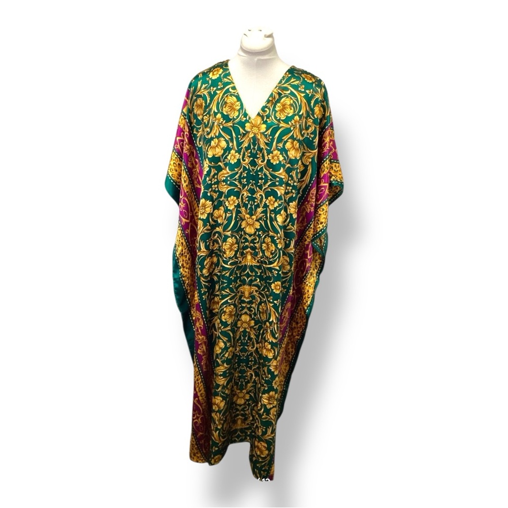 Winlar Women’s Bold Floral Batik Kaftan VTG 80s Vibrant Multicolor Floral OSFM